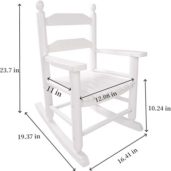 Toddler Rocking Chair Wooden Kids Comfy Recliner Rocker for Ages 3-6 Baby Lounge Chair Indoor Outdoor Children Playroom Anti-Tip Design Safe & Sturdy White