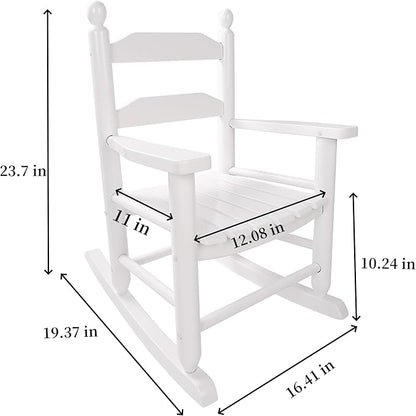 Toddler Rocking Chair Wooden Kids Comfy Recliner Rocker for Ages 3-6 Baby Lounge Chair Indoor Outdoor Children Playroom Anti-Tip Design Safe & Sturdy White