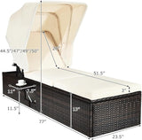 COSTWAY Patio Rattan Lounge Chair Chaise Cushioned Top Canopy Adjustable W/Tea Table - Photo 3