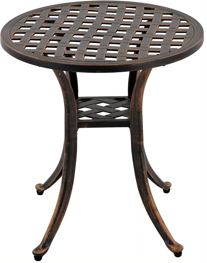 21” Cast Aluminum Patio Bistro Table, All Weather Round Patio Coffee Table, for Backyard Porch Pool Balcony Deck, Bronze (1, Bronze)