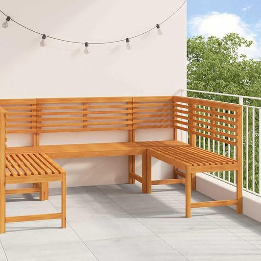 5-Piece Solid Acacia Wood Garden Bench Set in Brown, Rustic Outdoor Patio Furniture with Finished Back Design, Durable Rectangular Seating for Terrace and Backyard
