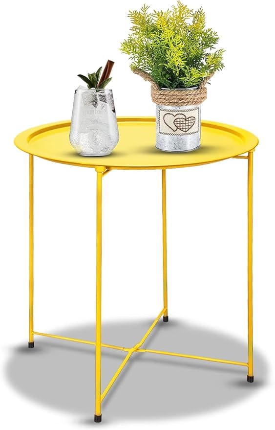Garden 4 you Small Side Table, Round End Table, Outdoor Side Table with Metal Frame, Bedside Table for Living Room - Photo 1