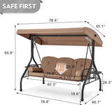 HOMREST 3 Seat Outdoor Porch Swing with Adjustable Canopy, Convertible Patio Swing Bed with Stand - Photo 6