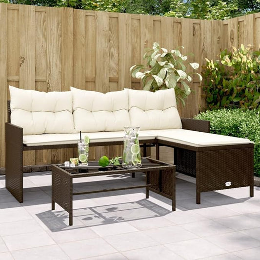 vidaXL L-Shaped Patio Sofa with Cushions and Coffee Table - Brown Poly Rattan Outdoor Lounge Set with Washable Covers for Garden, Terrace, Deck
