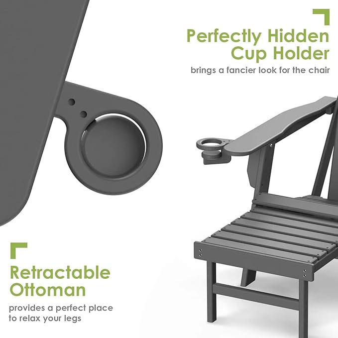 GREENVINES Adirondack-Chairs-with-Ottoman | Set of 4 | Folding | Retractable-Footrest | HDPE Plastic - Photo 4