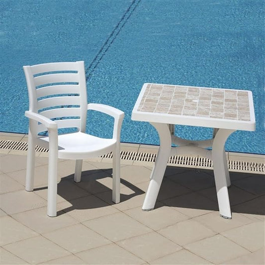 Compamia Marina Resin Patio Dining Arm Chair in White (Set of 2)