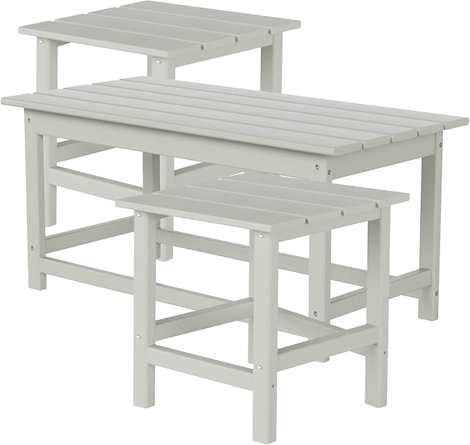 WestinTrends Malibu 3-Pieces Outdoor Table Set, Includes 1 Coffee Table and 2 Side Table, All Weather Poly Lumber Adirondack Patio Furniture Set, Sand