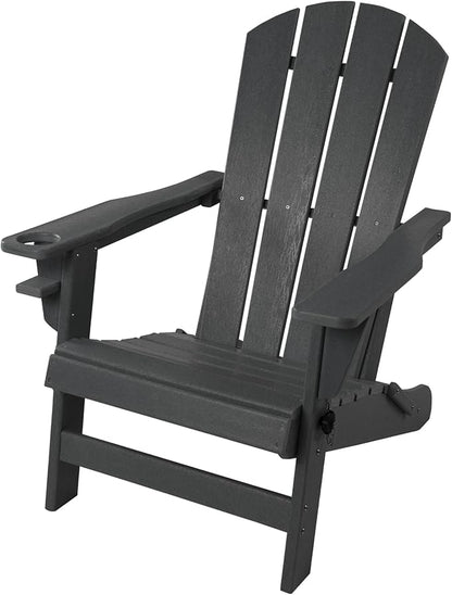 Kozyard Folding Adirondack Chair, Patio Outdoor Chairs, HDPE Plastic Resin Deck Chair, Painted Weather Resistant, for Deck, Garden, Backyard & Lawn Furniture, Fire Pit, Porch Seating (Gray)