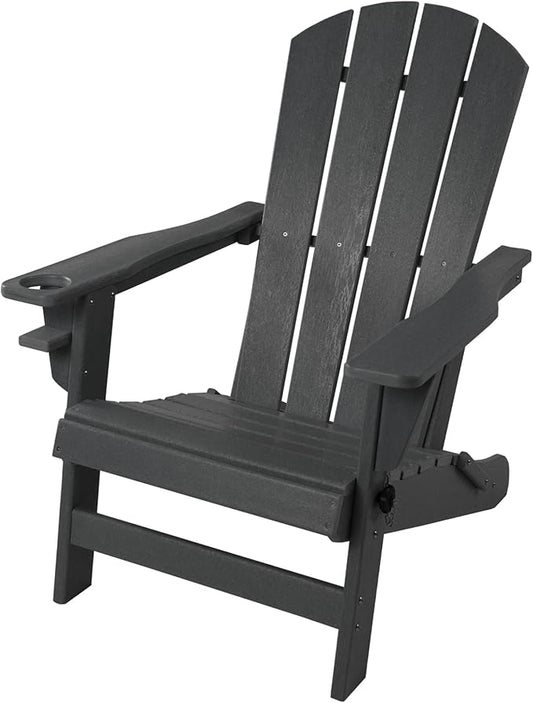 Kozyard Folding Adirondack Chair, Patio Outdoor Chairs, HDPE Plastic Resin Deck Chair, Painted Weather Resistant, for Deck, Garden, Backyard & Lawn Furniture, Fire Pit, Porch Seating (Gray)