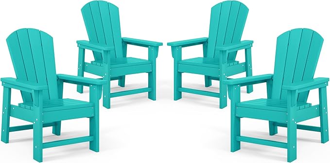 Costaelm Kids Adirondack Chair Set of 4, Plastic Outdoor Kids Chair Toddler Patio Furniture and Outdoor Children Picnic Activity Lawn Chair for Garden, Patio, Backyard & Beach, Turquoise