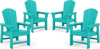 Costaelm Kids Adirondack Chair Set of 4, Plastic Outdoor Kids Chair Toddler Patio Furniture and Outdoor Children Picnic Activity Lawn Chair for Garden, Patio, Backyard & Beach, Turquoise