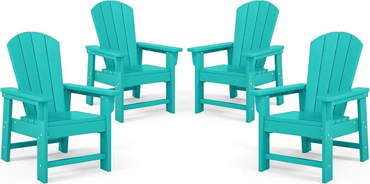 Costaelm Kids Adirondack Chair Set of 4, Plastic Outdoor Kids Chair Toddler Patio Furniture and Outdoor Children Picnic Activity Lawn Chair for Garden, Patio, Backyard & Beach, Turquoise