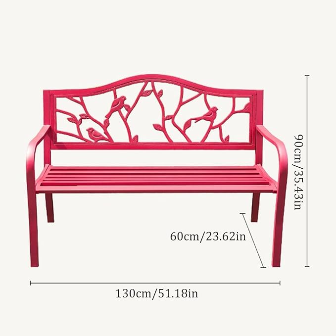 51.18" Outdoor Bench with Flower Pattern Backrest & Arch Legs, Cast Iron Metal Garden Bench Sturdy Steel Frame Patio Bench Slatted Seat, for Work Entryway Park Porch Lawn Yard