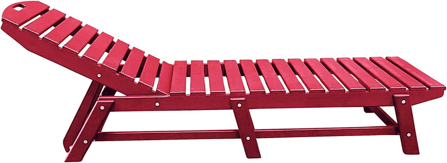 Phat Tommy Outdoor Pool Chaise Lounge, Heavy-Duty Beach Lounger - Folding, HDPE, Recycled Poly Furniture - Reclining Lounge Chair for Patio, Deck, Beach, Cabana, or Poolside, Cranberry Red