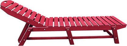 Phat Tommy Outdoor Pool Chaise Lounge, Heavy-Duty Beach Lounger - Folding, HDPE, Recycled Poly Furniture - Reclining Lounge Chair for Patio, Deck, Beach, Cabana, or Poolside, Cranberry Red