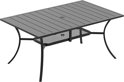 VICLLAX Outdoor Dining Table for 6, 59" Black Metal Patio Table with Umbrella Hole, Black
