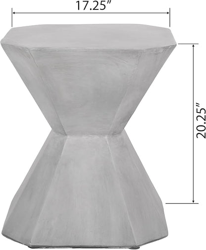 Outdoor Side Table Concrete End Table Faux Stone Small Coffee Tables, Garden Stool Plant Stand for Porch, Backyard Patio Silver-Octagonal