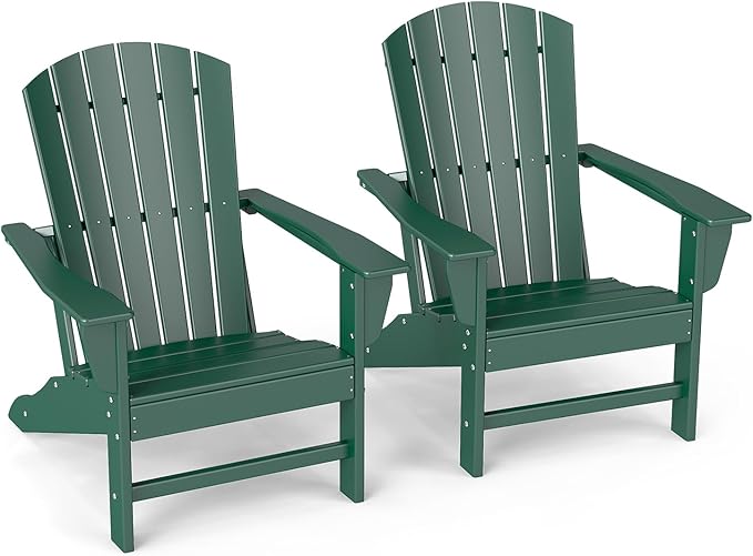 GREENVINES Adirondack Chairs Set of 2 | HDPE Plastic | Oversized Fire Pit Chair | All Weather | Forest | Poly Lumber | for Outdoor Deck Backyard Patio Garden