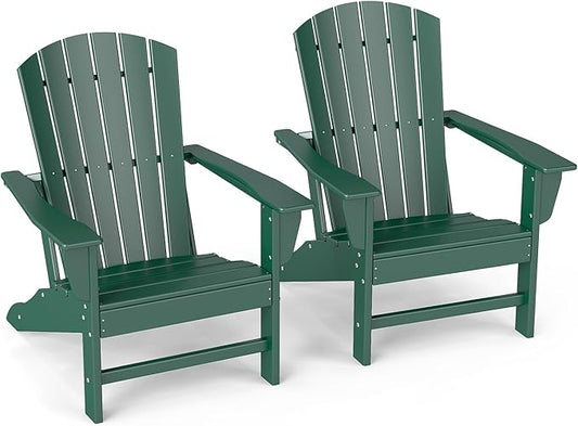 GREENVINES Adirondack Chairs Set of 2 | HDPE Plastic | Oversized Fire Pit Chair | All Weather | Forest | Poly Lumber | for Outdoor Deck Backyard Patio Garden