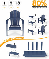 nevilywood 5-Piece HDPE Adirondack Chair Set, 4 Stackable Chairs Coffee Table, All-Weather Wood Grain - Photo 7