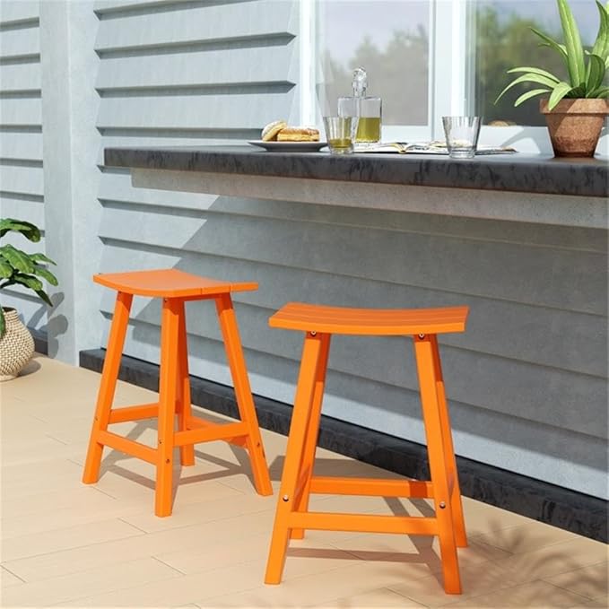 Costaelm All-Weather Bar Stools Set of 2, 24" Height Outdoor Bar Stools, Adirondack Poly Patio Bar Stool for Patio, Deck, Kitchen Counter and Garden, Dark Brown