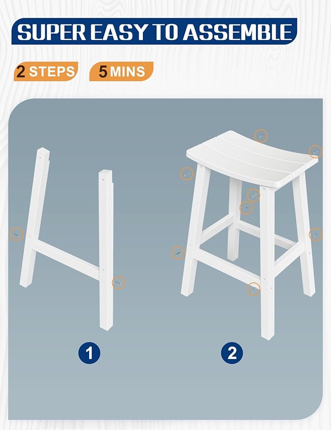 Weatherproof Bar Stools Set of 2, 28" Height Outdoor Bar Stools Holds up to 400 lbs, Saddle Seat - Photo 6