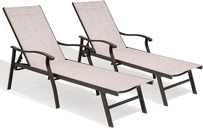 Crestlive Products Chaise Lounge Chair Outdoor with Armrest, Pool Lounge Chairs Set of 2 - Photo 8