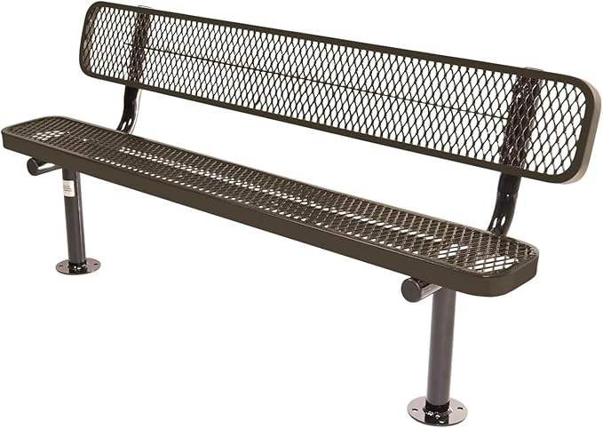 COATEDOUTDOORFURNITURE Coated Outdoor Furniture Heavy-Duty Outdoor Bench Thermoplastic Coated, Expanded Metal, Commercial-Grade Seating, Made in America (Surface with Back, 6 Ft, Textured Brown)