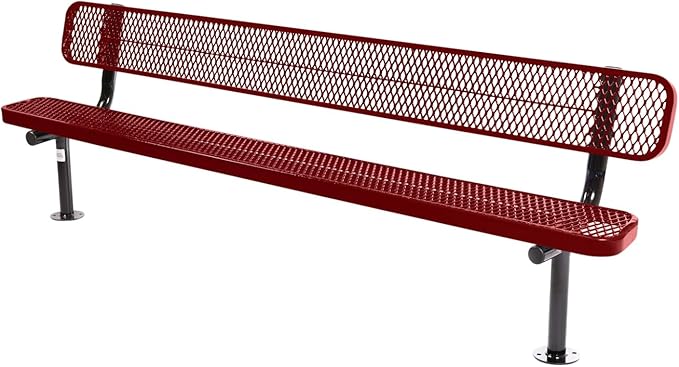 COATEDOUTDOORFURNITURE Coated Outdoor Furniture Heavy-Duty Outdoor Bench Thermoplastic Coated, Expanded Metal, Commercial-Grade Seating, Made in America (Surface with Back, 8 Ft, Textured Burgundy)