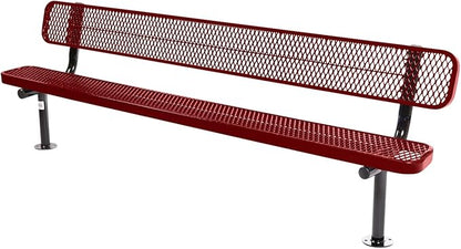 COATEDOUTDOORFURNITURE Coated Outdoor Furniture Heavy-Duty Outdoor Bench Thermoplastic Coated, Expanded Metal, Commercial-Grade Seating, Made in America (Surface with Back, 8 Ft, Textured Burgundy)