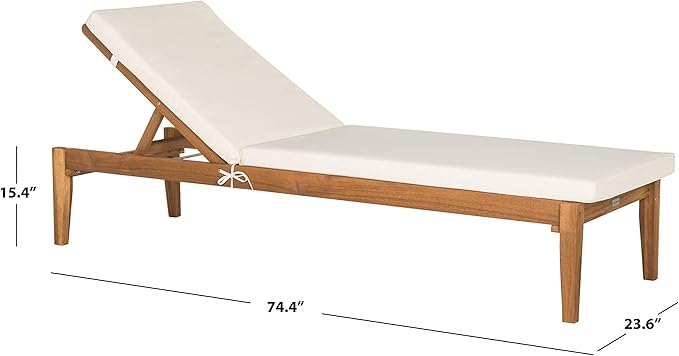 SAFAVIEH Outdoor Collection Azusa Natural Solid Wood/Beige Cushion Adjustable Chaise Lounge Chair (PAT6729A) - Photo 3