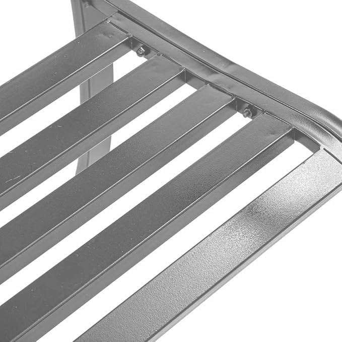 Black Steel Garden Bench with Lattice Backrest 47.2 Inch Durable Outdoor Seating for Patio and Garden, 2-Person Comfortable Synthetic Material Bench for Relaxation and Social