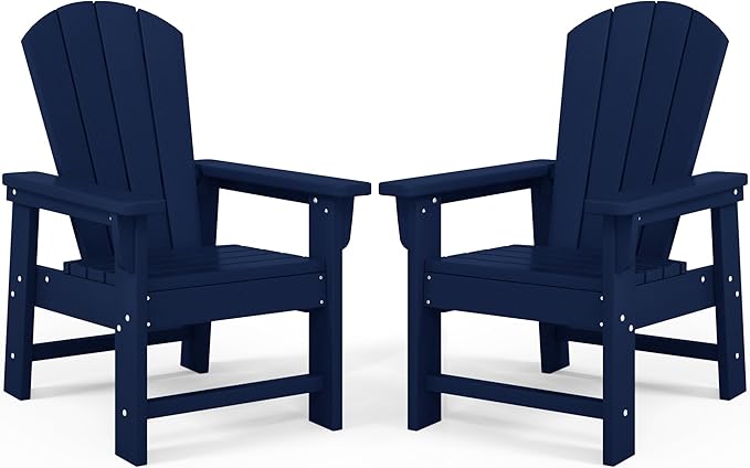 Costaelm Kids Lawn Chair Set of 2, Toddler Outdoor Chair Kids Patio Furniture and Outdoor Children Picnic Activity Baby Adirondack Chairs Set of 2 for Garden, Patio, Backyard & Beach, Navy Blue