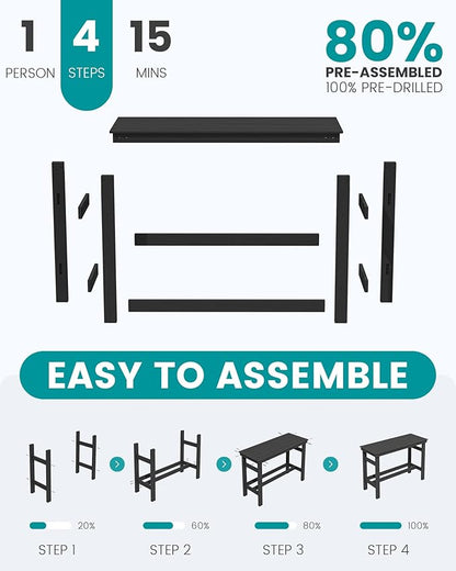 SERWALL 41" Outdoor Bar Table with 1.6" Umbrella Hole, HDPE Patio Bar Counter Height Table, All-Weather Rectangle Bar Table for Backyard, Garden, Poolside, Balcony - Black