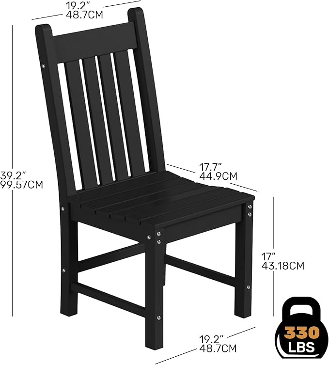 Costaelm Armless Outdoor Chair, Patio Adirondack Chair, HDPE Poly Lumber Waterproof Restaurant Bistro Kitchen Dining Chair for Outside Porch Backyard Garden, Black