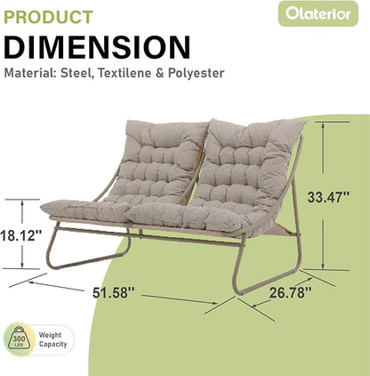 Patio Loveseat, Outdoor Double Chair, Oversized Padded Comfy Outdoor Loveseat, 2 Seater Couch with Cushion, All-Weather Patio Conversation Furniture for Porch Balcony Poolside, Champagne