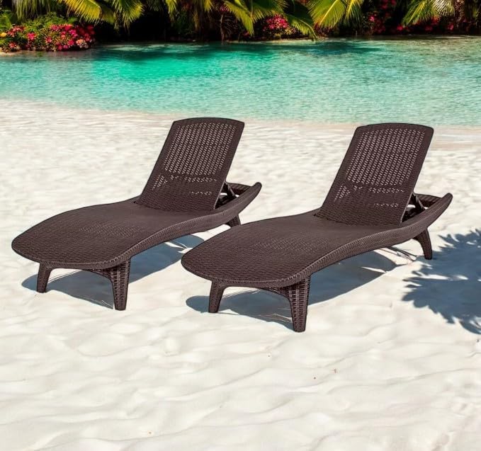 2-Pack All-Weather Grenada Chaise Loungers, Woven Resin (Brown)