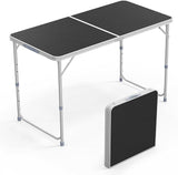 VINGLI 4FT White Folding Table with Carrying Handle Height Adjustable Lightweight Fold Up Portable for Indoor Outdoor - Photo 1