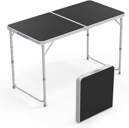 VINGLI 4FT White Folding Table with Carrying Handle Height Adjustable Lightweight Fold Up Portable for Indoor Outdoor Picnic,Camping,Hiking,Fishing,BBQ …