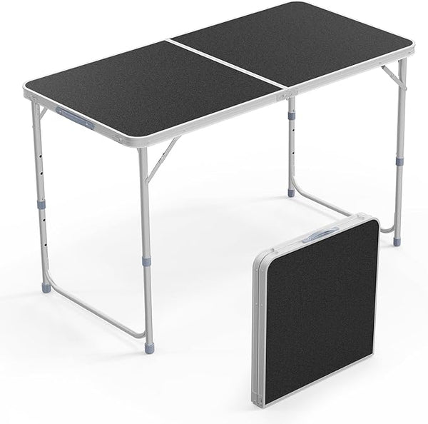 VINGLI 4FT White Folding Table with Carrying Handle Height Adjustable Lightweight Fold Up Portable for Indoor Outdoor - Photo 1