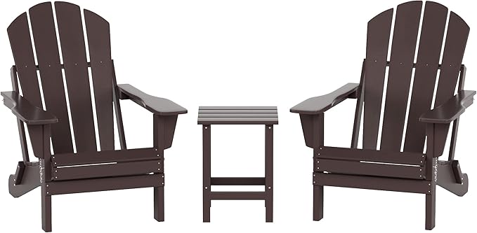 WO WESTIN OUTDOOR HDPE Laguna 3PC Outdoor Poly Adirondack Chair Set with Side Table, Dark Brown