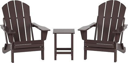 WO WESTIN OUTDOOR HDPE Laguna 3PC Outdoor Poly Adirondack Chair Set with Side Table, Dark Brown