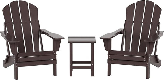 WO WESTIN OUTDOOR HDPE Laguna 3PC Outdoor Poly Adirondack Chair Set with Side Table, Dark Brown