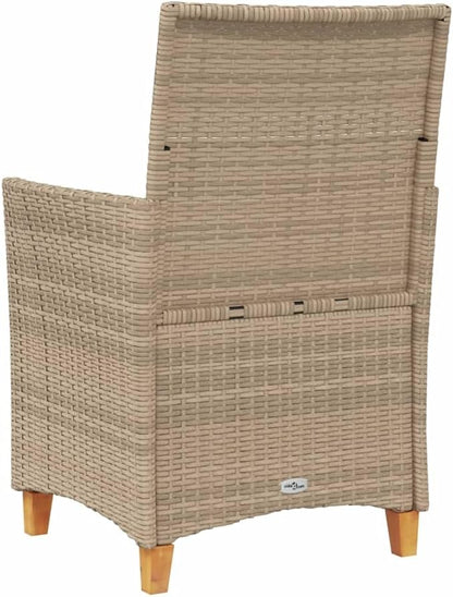 Patio Chairs with Cushions 2 pcs Beige Poly Rattan&Solid Wood, Suitable for patios, Gardens, Balconies