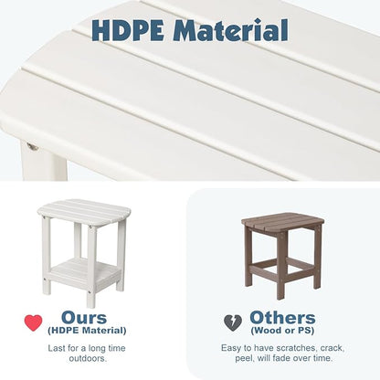 Adirondack Outdoor Side Table, 16.5” HDPE Small Patio Table with Storage Shelf, Weather Resistant End Table for Porch, Pool & Yard (White)