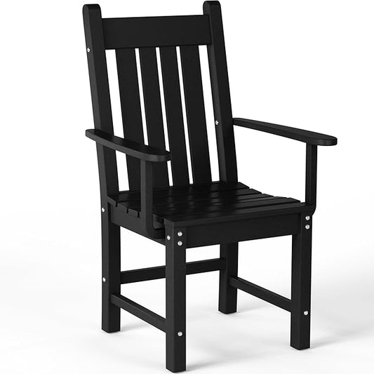 Costaelm Patio Dining Chairs, Plastic Outdoor Adirondack Chair with Arm, HDPE Poly Lumber, Waterproof Restaurant Bistro Dining Chair for Outside Porch Backyard Garden, Black