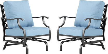 Metal Outdoor Rocker Patio Chairs Set of 2 with 5.75" Extra Thick Cushion, 2 Piece High Back Rocker Patio Chairs All Weather Outdoor Furniture Seating for Deck Balcony Porch, Blue