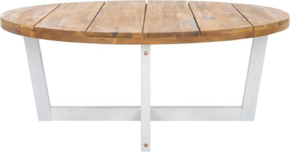 SAFAVIEH Outdoor Collection Leo Natural/White Solid Wood Round Coffee Table