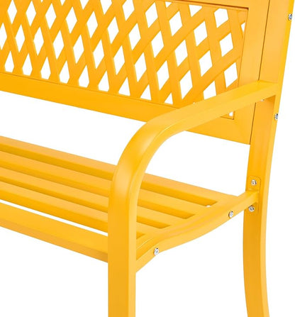 47" Outdoor Garden Bench, Patio Metal Frame Park Bench with Mesh Pattern Backrest for Porch, Lawn, Deck
