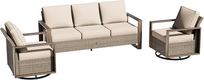Wicker Patio 75" Sofa Set with 2 Swivel Chairs - Photo 1